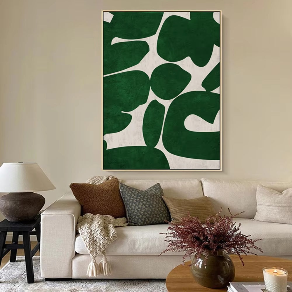 Modern Green White Abstract Painting Art