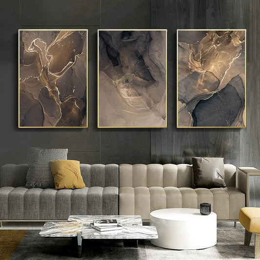 Modern Grey Gold Marble Canvas Wall Art