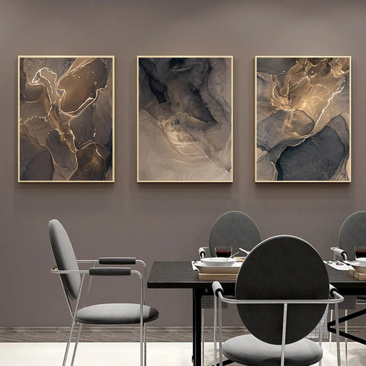 Modern Grey Gold Marble Canvas Wall Art