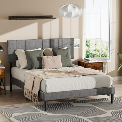 Decorstly Modern Upholstered Grey Mid Century Bed Frame for Bedroom Decor Essential