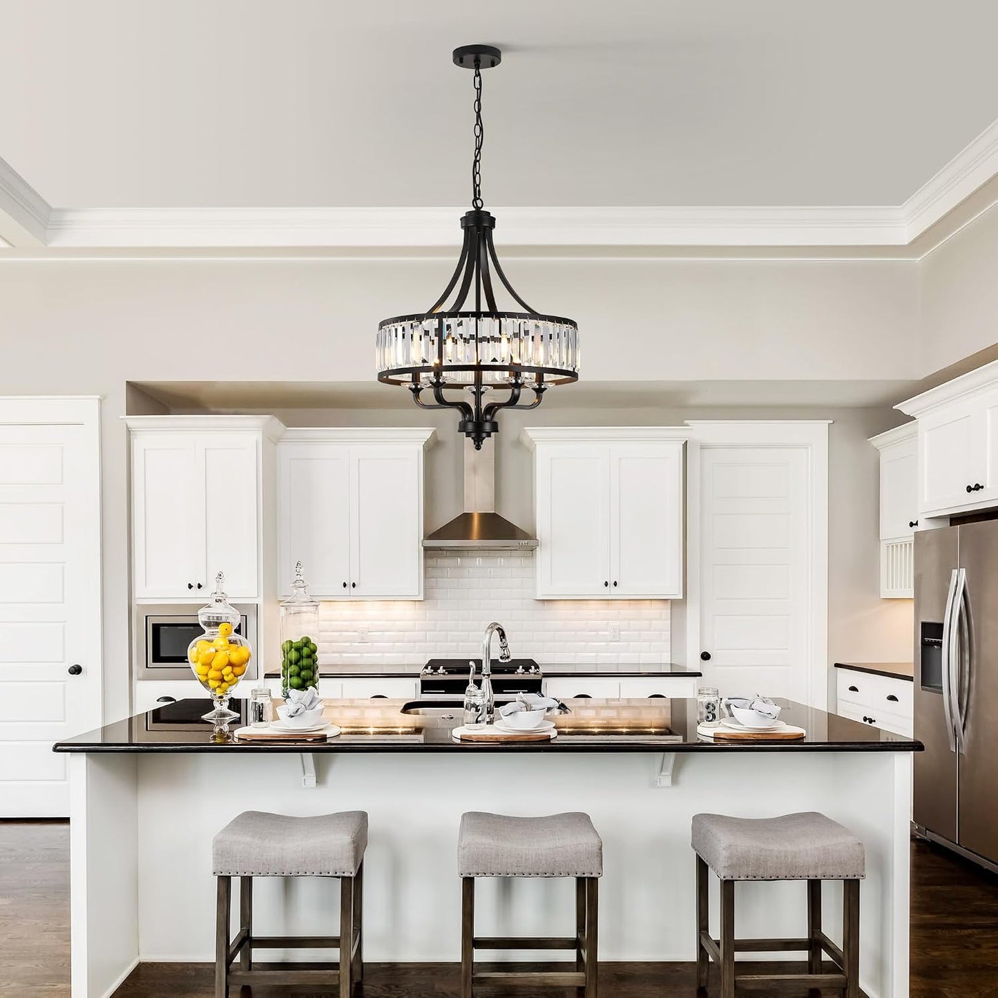 Modern Black Crystal Industrial Chandelier