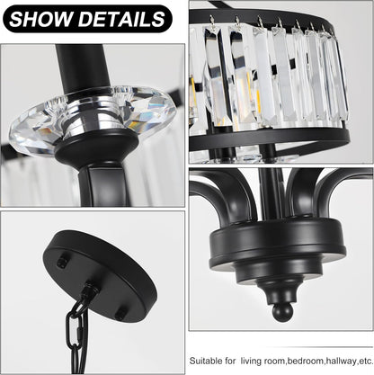 Modern Black Crystal Industrial Chandelier
