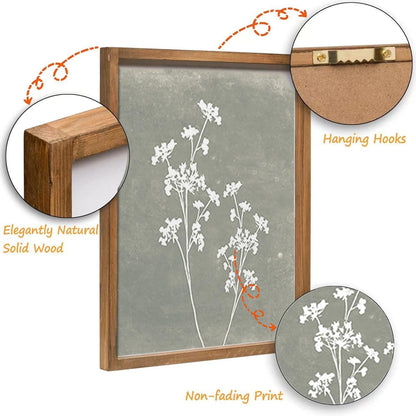 Wooden picture frame with floral print on a gray background