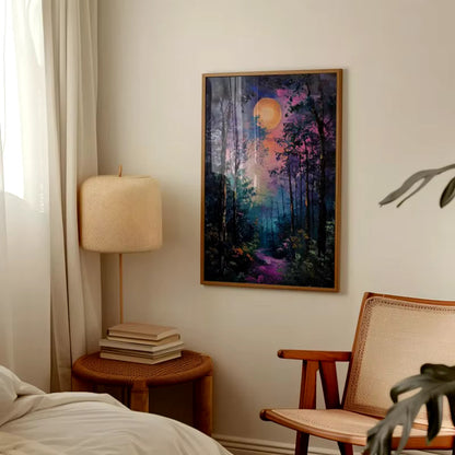 Moon Above The Wildflowers Canvas Painting