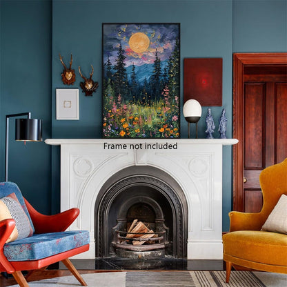 Moon Above The Wildflowers Canvas Painting