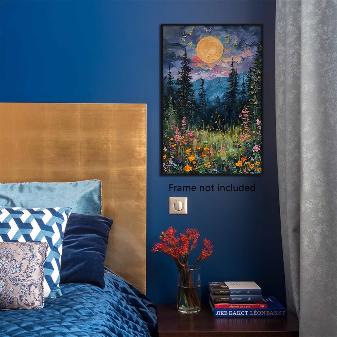 Moon Above The Wildflowers Canvas Painting