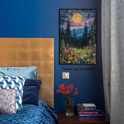 Moon Above The Wildflowers Canvas Painting