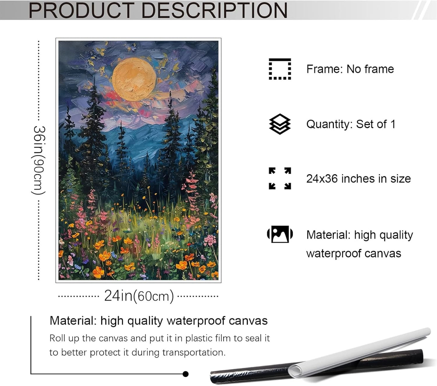 Moon Above The Wildflowers Canvas Painting