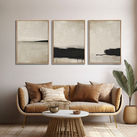 Decorstly Neutral Elegance Abstract Canvas Wall Art for Living Room Decor