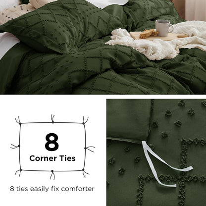 Olive Green Boho Duvet Cover Set
