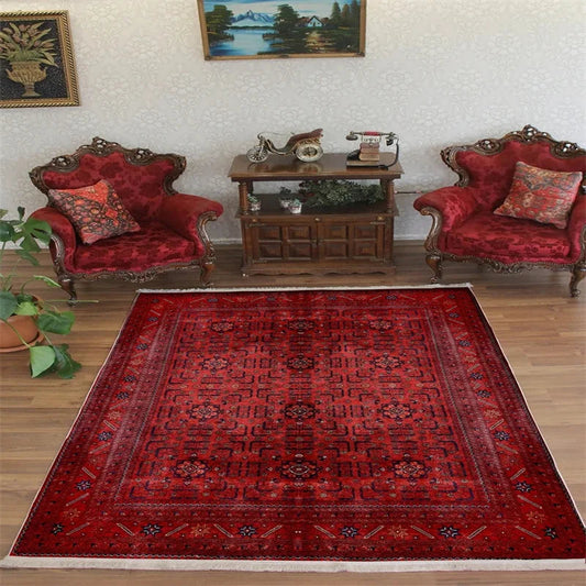 Vintage Minimalist Oriental Red Rug Decorstly
