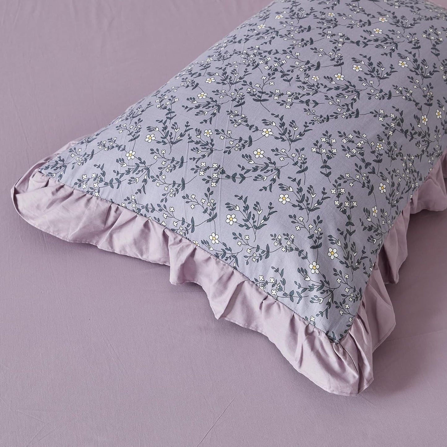 Purple Hemmed Floral Duvet Cover Set
