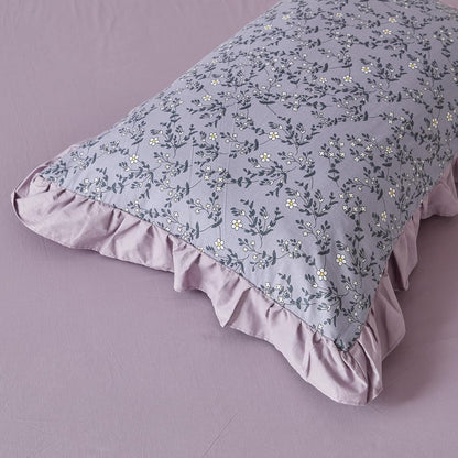 Purple Hemmed Floral Duvet Cover Set
