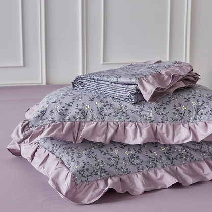 Purple Hemmed Floral Duvet Cover Set