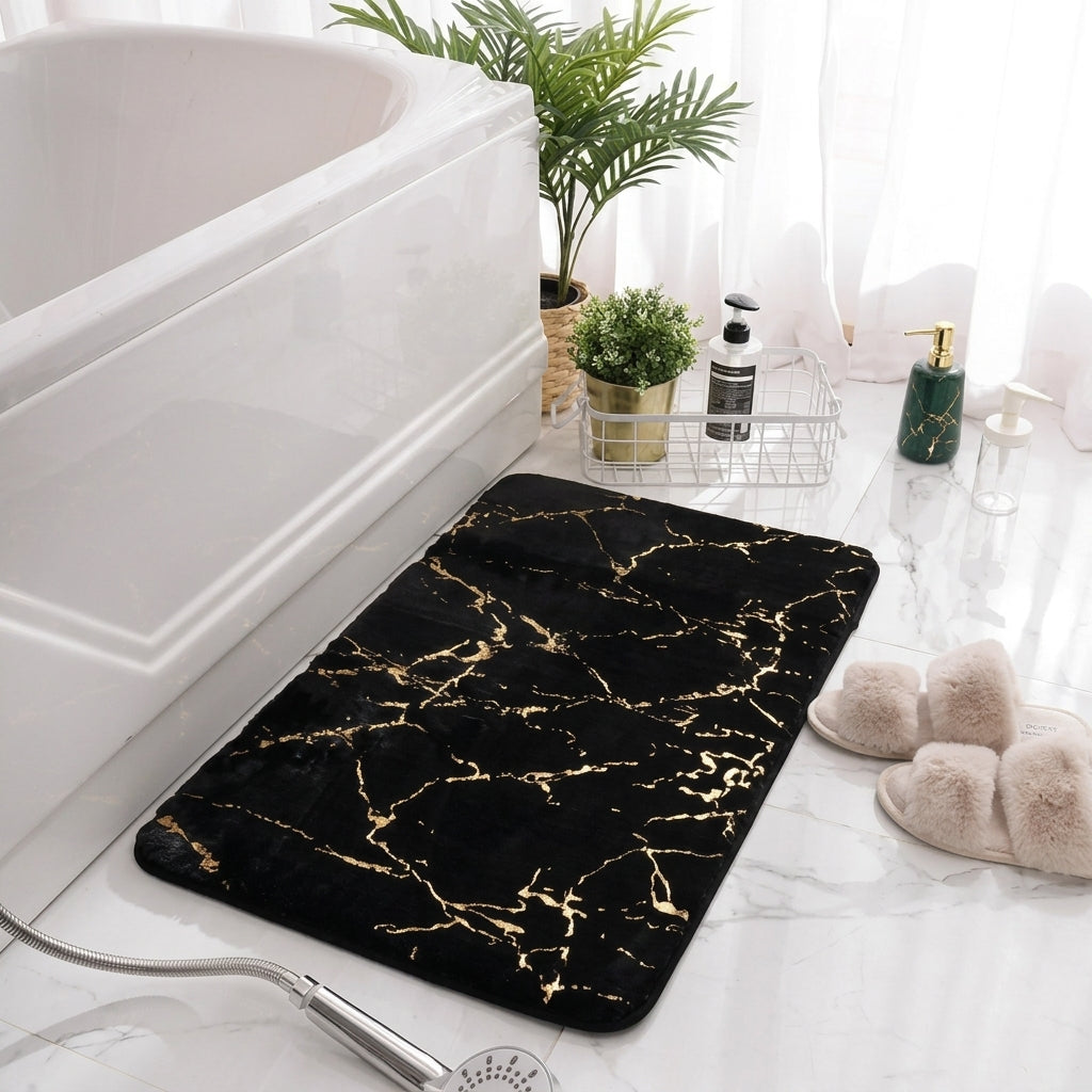 Rabbit Fur Marble Pattern Bath Mat