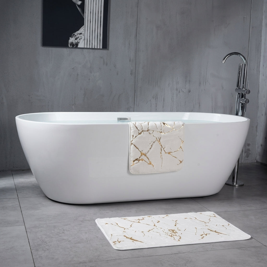 Rabbit Fur Marble Pattern Bath Mat