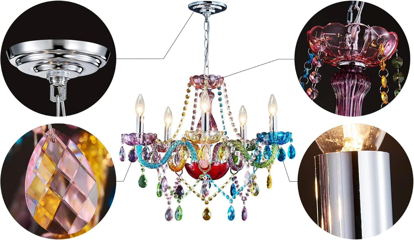 Colorful chandelier with close-up details on a white background