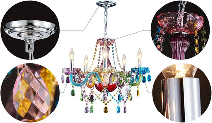 Colorful chandelier with close-up details on a white background