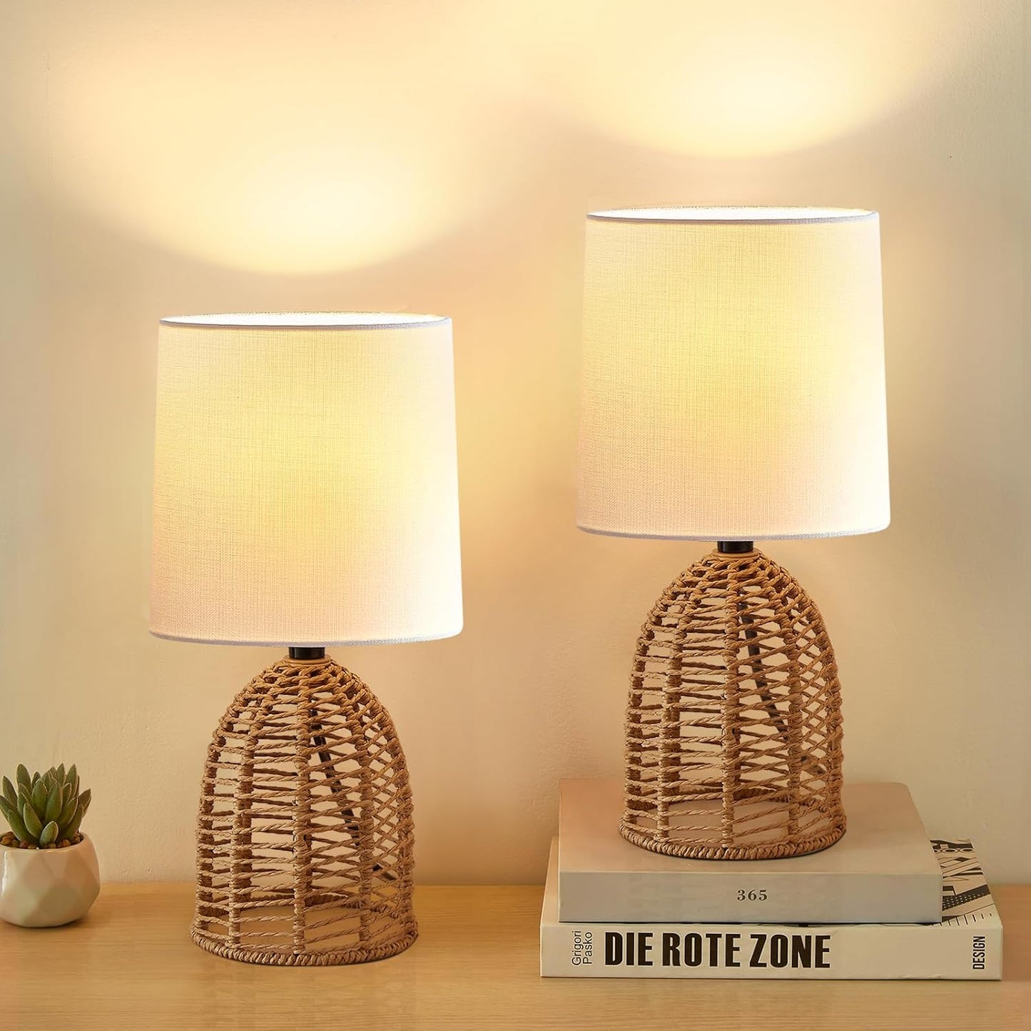 Rustic Rattan Lamps Set
