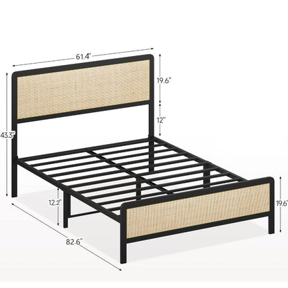 Rattan Headboard Footboard Queen Metal Platform Bed Frame