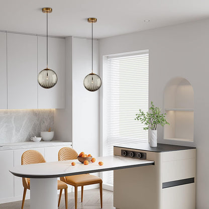 Ribbed Glass Globe Pendant Light