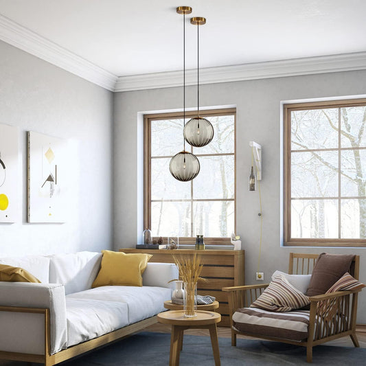 Ribbed Glass Globe Pendant Light
