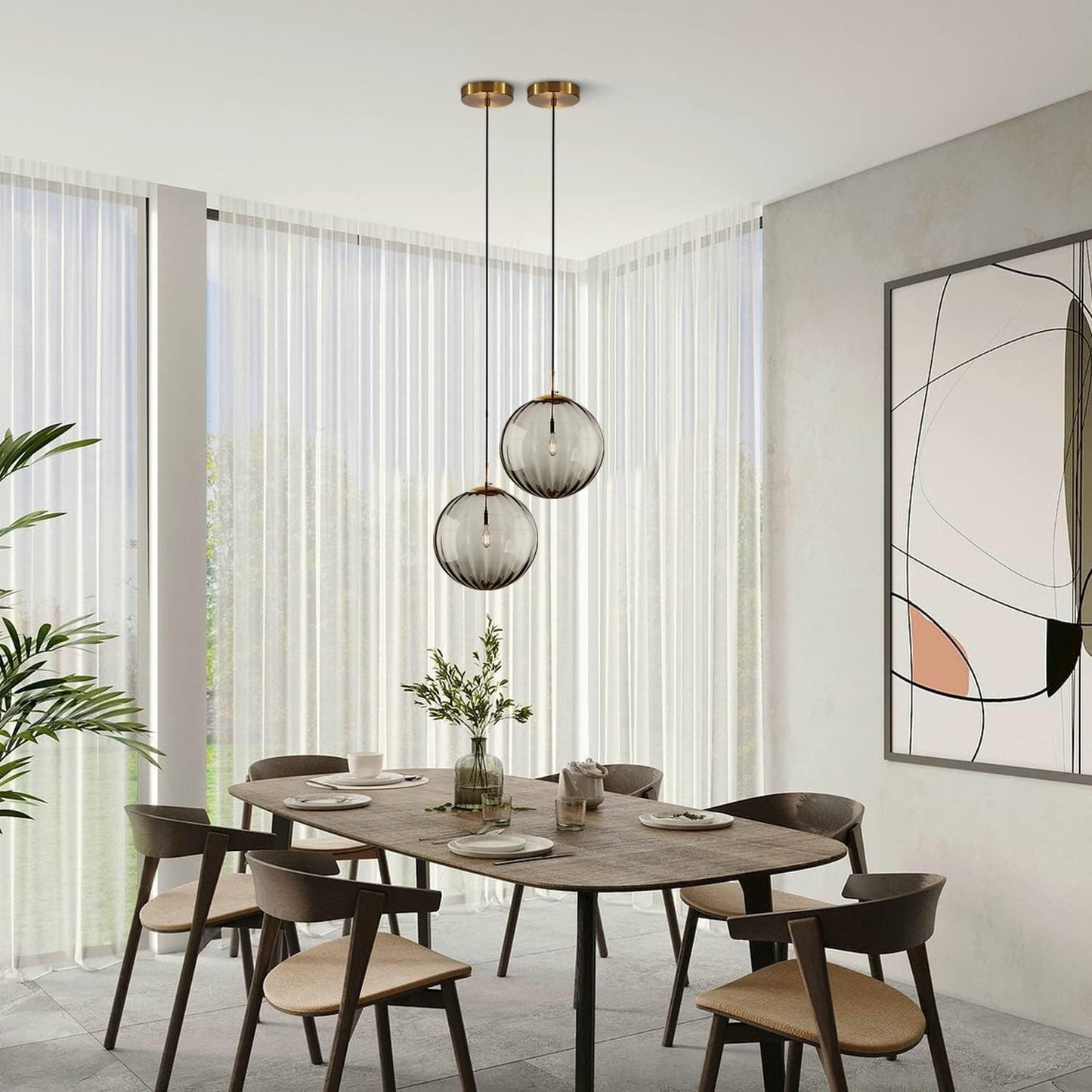 Ribbed Glass Globe Pendant Light