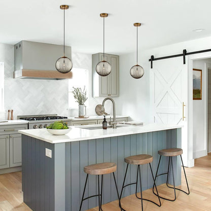 Ribbed Glass Globe Pendant Light