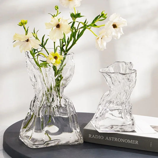 Decorstly Irregular Transparent Glass Flower Vase | Tabletop Hydroponic Pot for Home Living Room