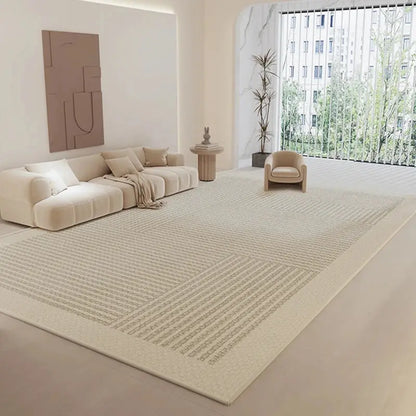 Cozy Stripe Living Room Carpet enhances a warm living room ambiance with a large rug and a comfortable couch