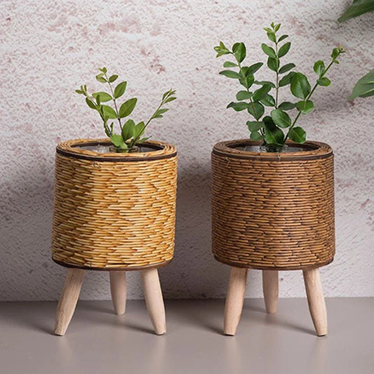 Rustic Woven Rattan Planter