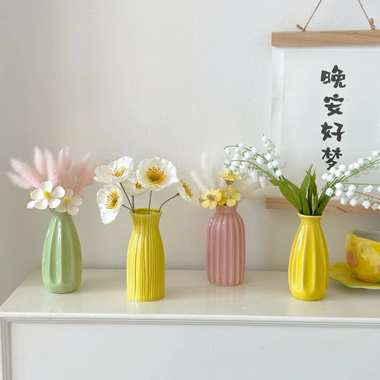 Decorstly Colorful Bottle Ceramic Vases | Ins Flower Plant Pot for Indoor Living Room Tabletop Decor