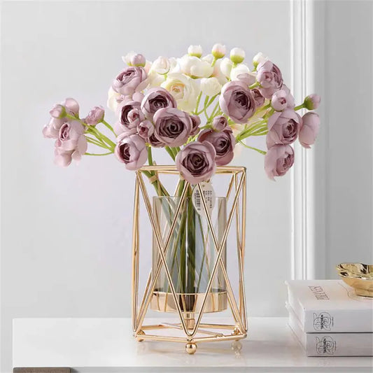 Decorstly Golden Metal Vase | Flowers Arrangement Pot Plated Alloy Glass Vase