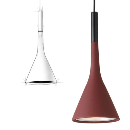 Modern PureBeam pendant light featuring a black and red shade in unique dimensions.