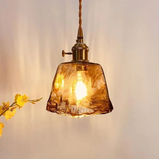 Amber Glass Kitchen Island Pendant Lamp