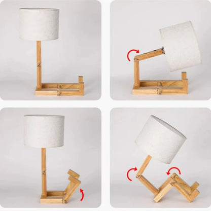 A stylish wooden lamp supporting a book, ideal for reading.
