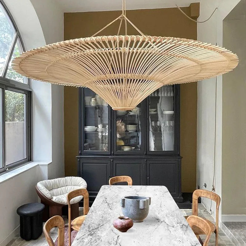 Japanese Wicker Umbrella Rattan Chandelier