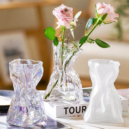 Irregular Transparent Glass Flower Vase