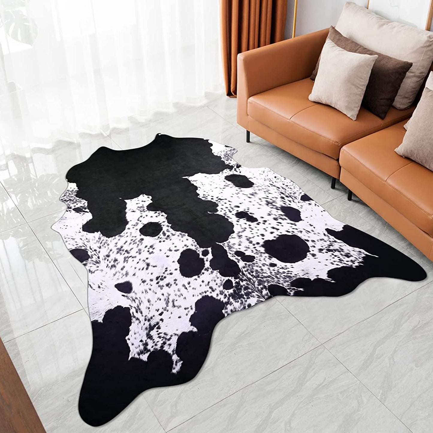 Black Polyester Large Cowhide Rug