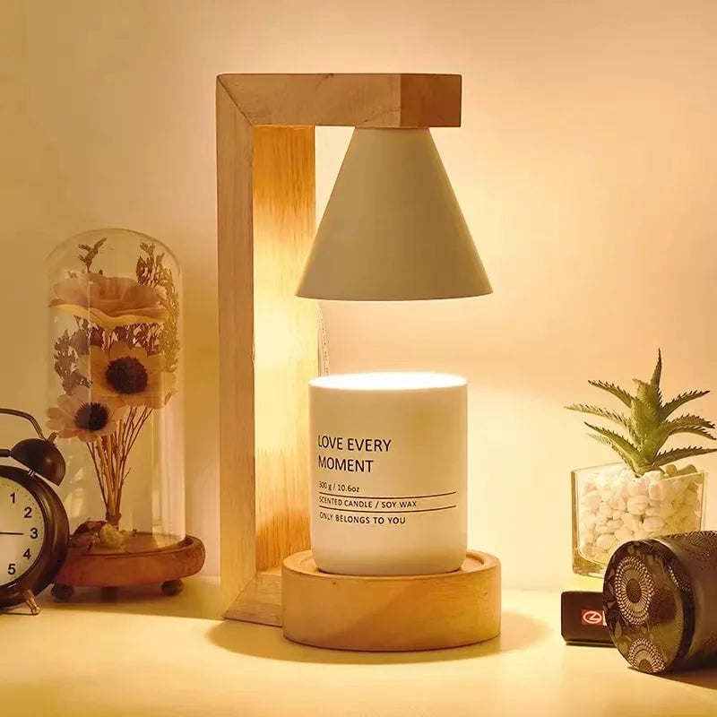 Wooden Candle Warmer Table Lamp