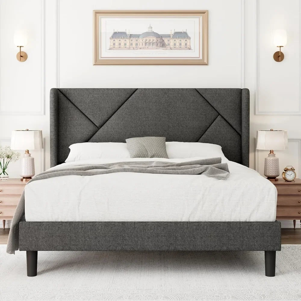 Contemporary Wingback Upholstered Bed