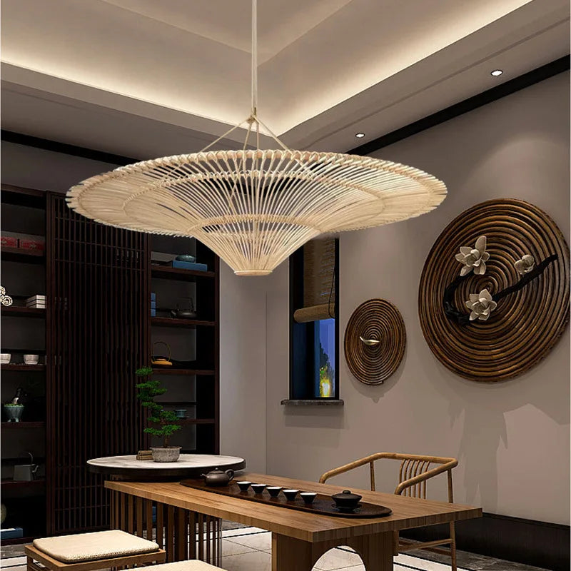 Japanese Wicker Umbrella Rattan Chandelier