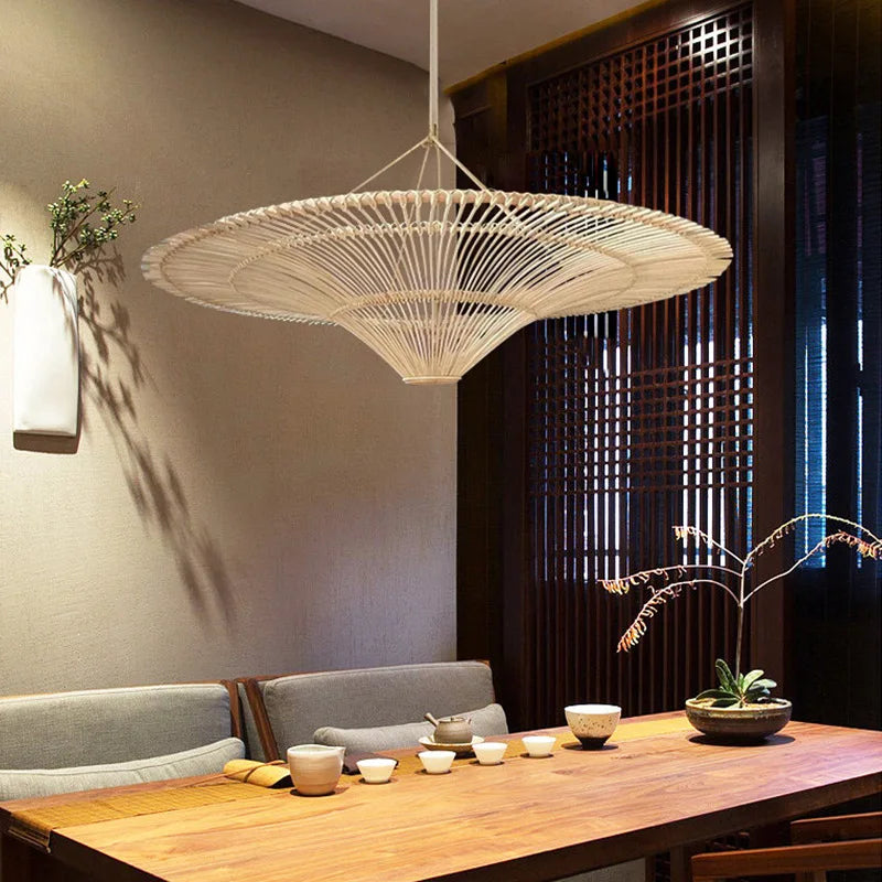 Japanese Wicker Umbrella Rattan Chandelier