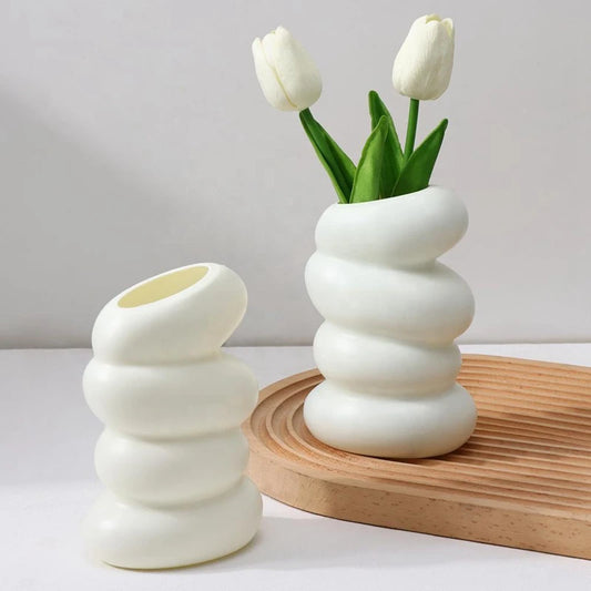 Decorstly Spiral White Vase | Plastic Hydroponic Pot Vase for Home Desk Decorative Ornament
