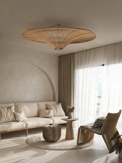 Japanese Wicker Umbrella Rattan Chandelier