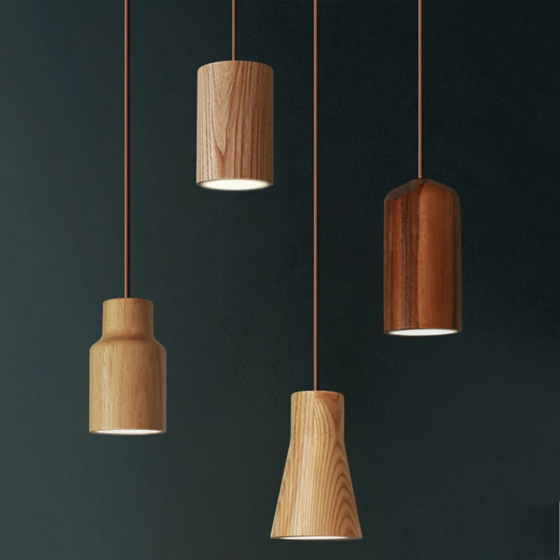 A Nordic wooden pendant lamp with measurements, providing warm and cozy lighting for any space.
