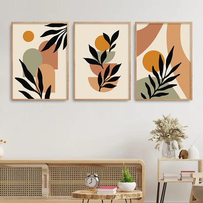 Set of 4 Modern Boho Leaves Art Painting