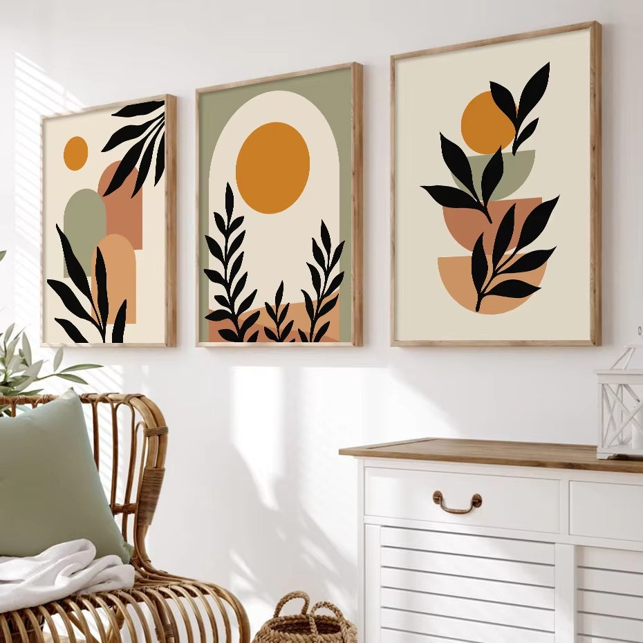 Set of 4 Modern Boho Leaves Art Painting