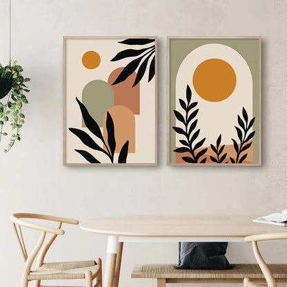 Set of 4 Modern Boho Leaves Art Painting