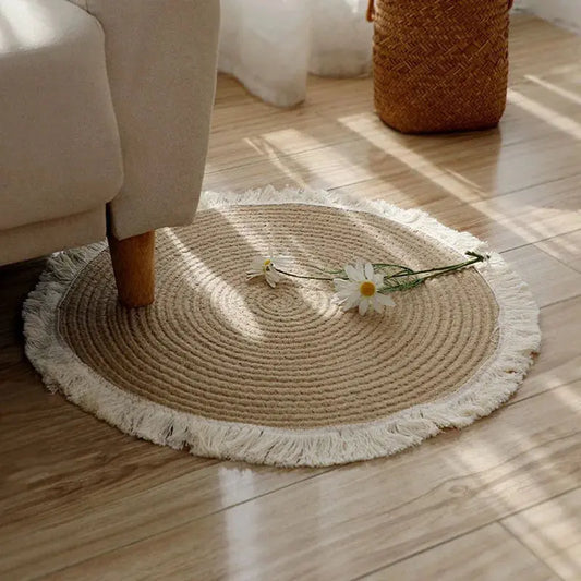 Circular Rug Weaved Tassel Rugs | Stylish Handcrafted Tassel Area Rugs – Decorstly